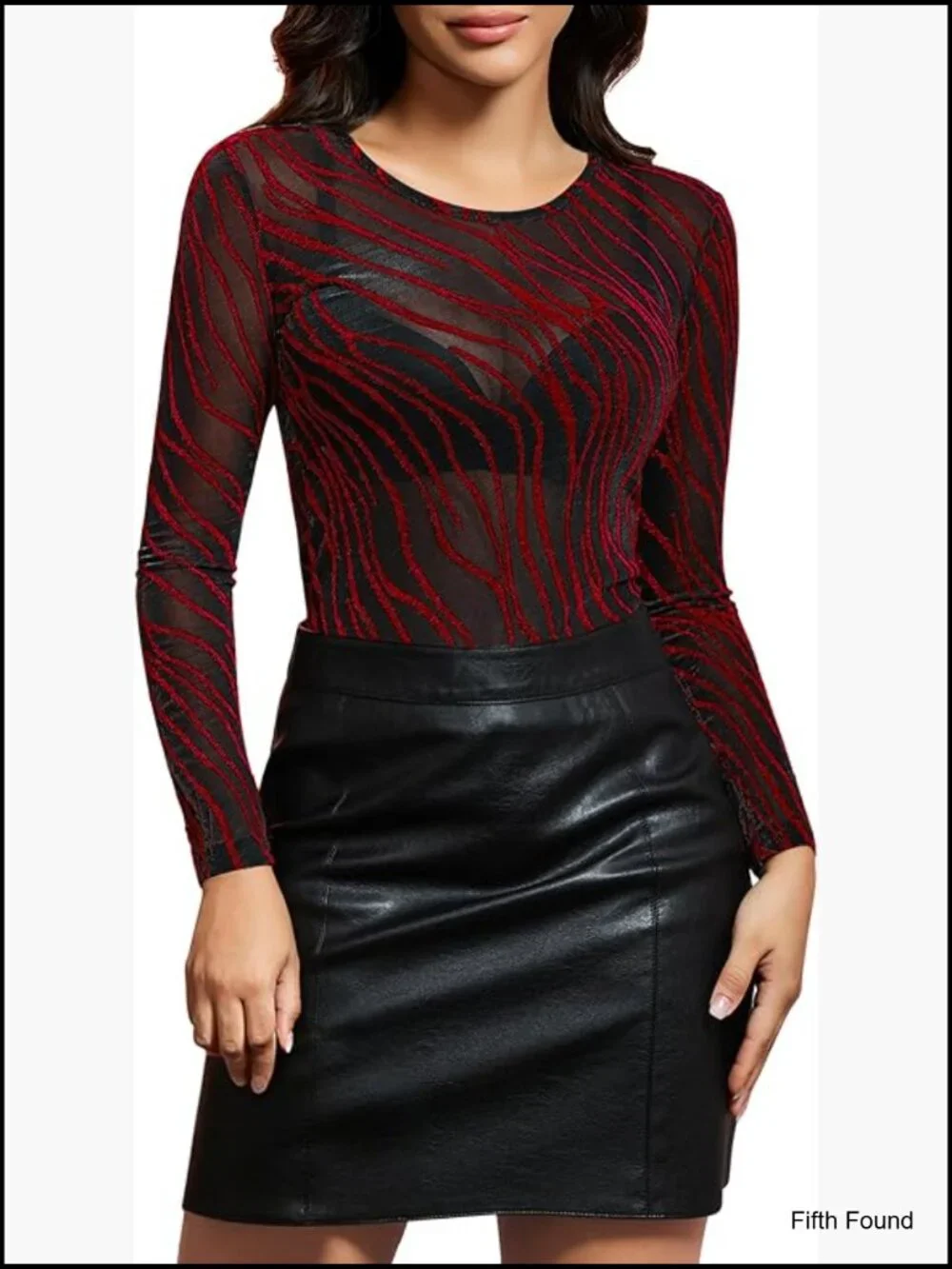 Sheer Mesh Long Sleeve Glitter Top - Sexy See Through Blouse - Picture 1 of 5